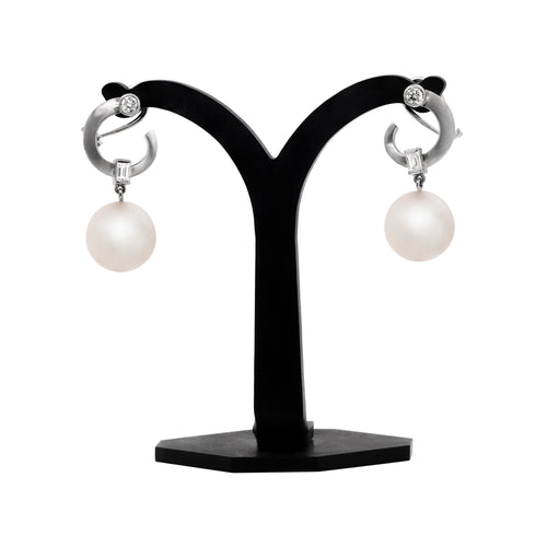 South Sea Pearl and Diamond 18 Carat White Gold Drop Earrings