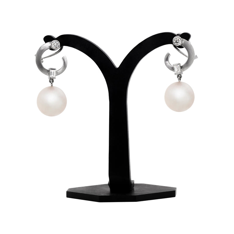 South Sea Pearl and Diamond 18 Carat White Gold Drop Earrings