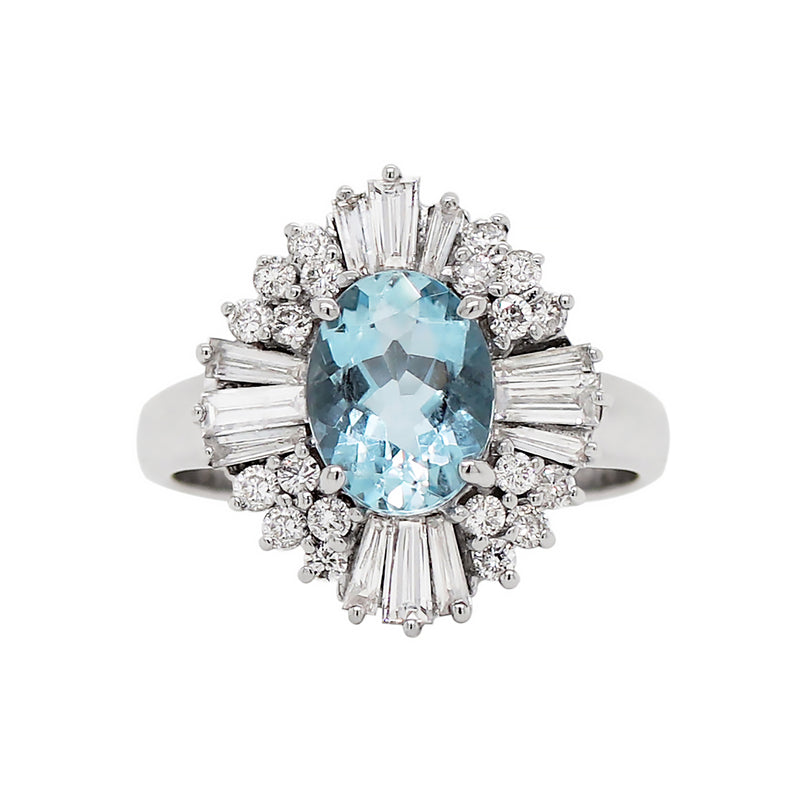 1.29ct Aquamarine and Diamond 18 Carat White Gold Ballerina Cluster Ring