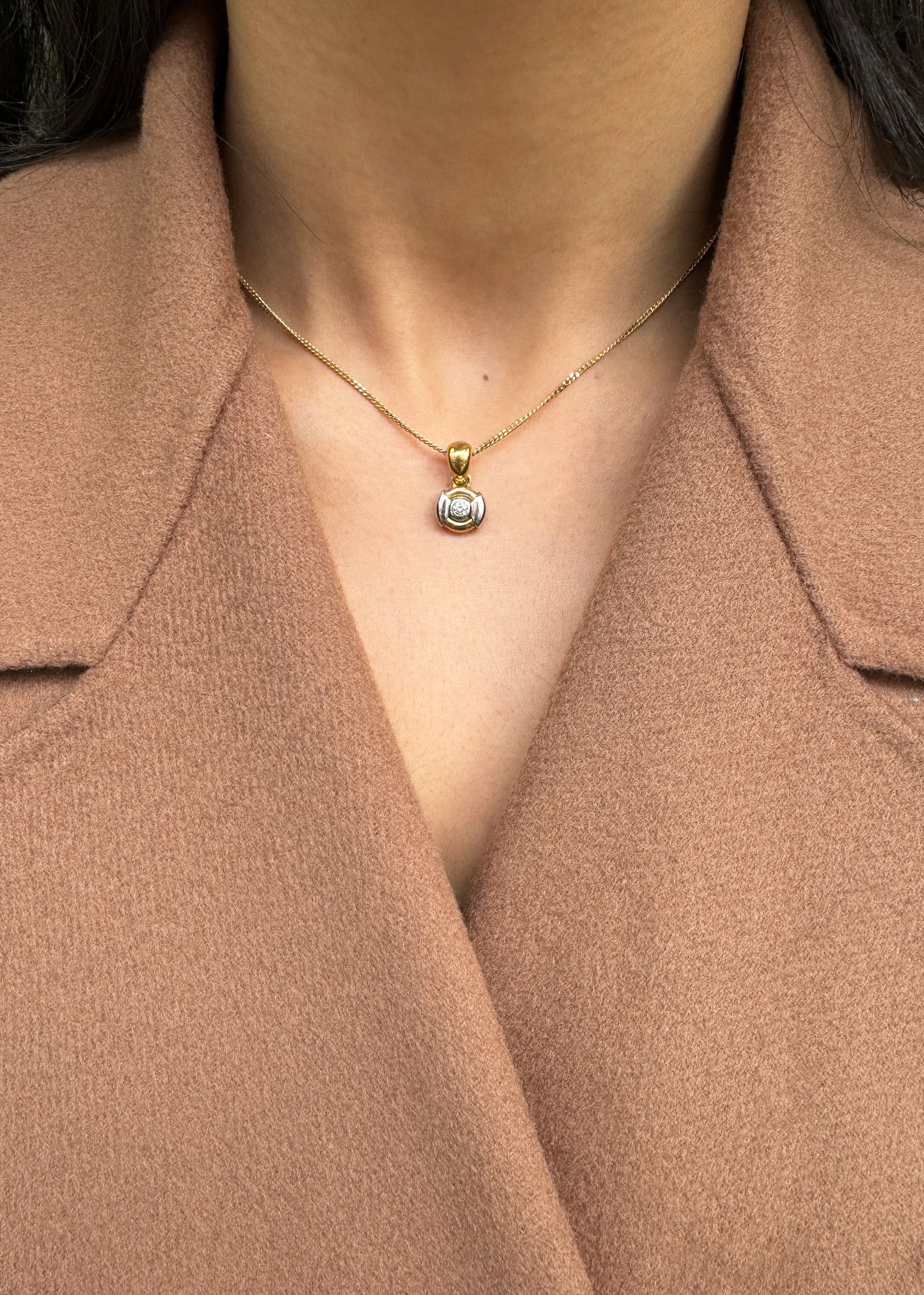 Diamond 18 Carat Yellow and White Gold Circular Pendant Necklace