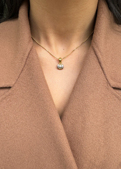 Diamond 18 Carat Yellow and White Gold Circular Pendant Necklace