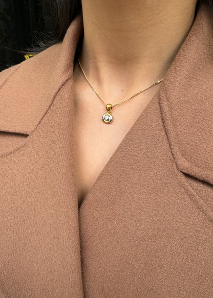Diamond 18 Carat Yellow and White Gold Circular Pendant Necklace