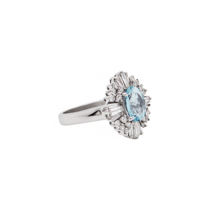 1.29ct Aquamarine and Diamond 18 Carat White Gold Ballerina Cluster Ring
