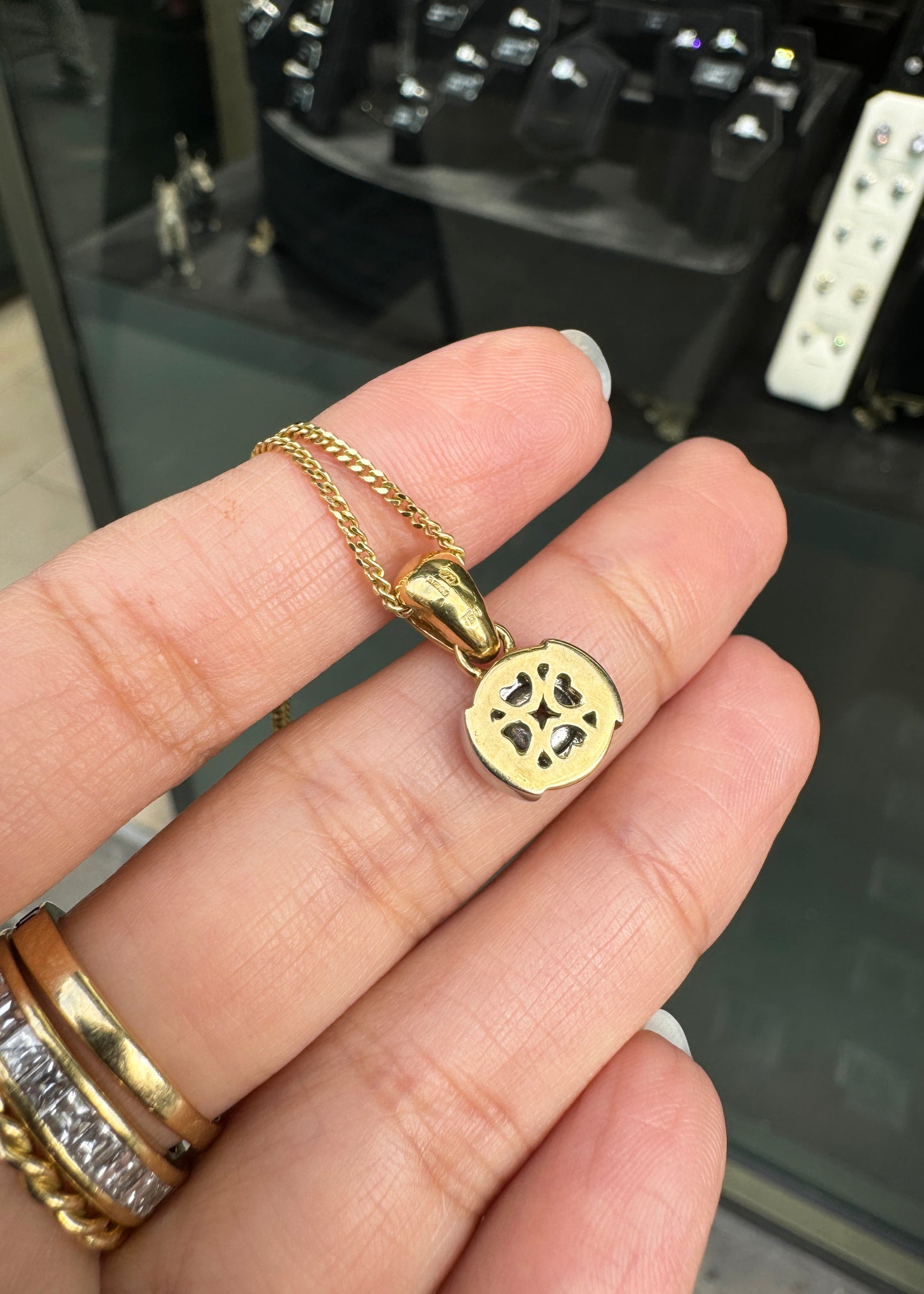 Diamond 18 Carat Yellow and White Gold Circular Pendant Necklace