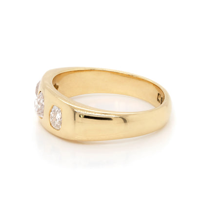 antique gents ring, dating from 1919, features three old mine cut diamonds with a total carat weight of 1.04 carats - side view