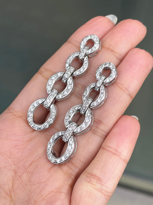 Diamond 18 Carat White Gold Graduating Circular Link Dangle Earrings
