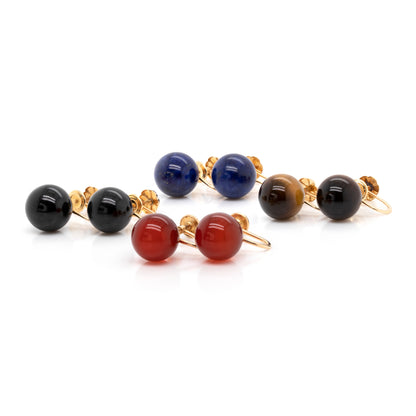 c.1970's Tiffany&Co. Onyx, Tiger Eye, Carnelian & Lapis Lazuli 14K Gold Earrings