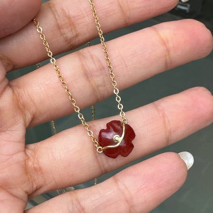 Carnelian and Diamond Flower Pendant 18ct Yellow Gold Necklace