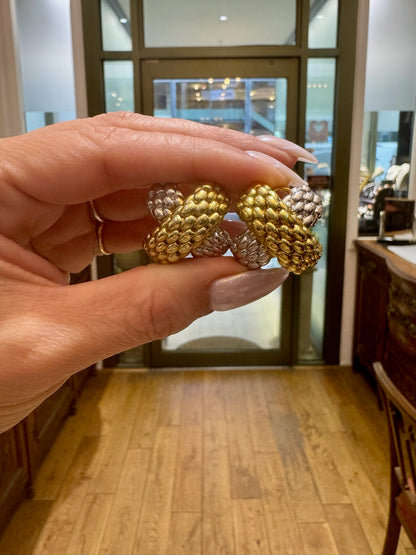 FOPE 18 Carat White & Yellow Gold Two-Tone Woven 'X' Clip-On Earrings