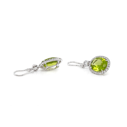 Oval Peridot and Diamond 18 Carat White Gold Drop Earring