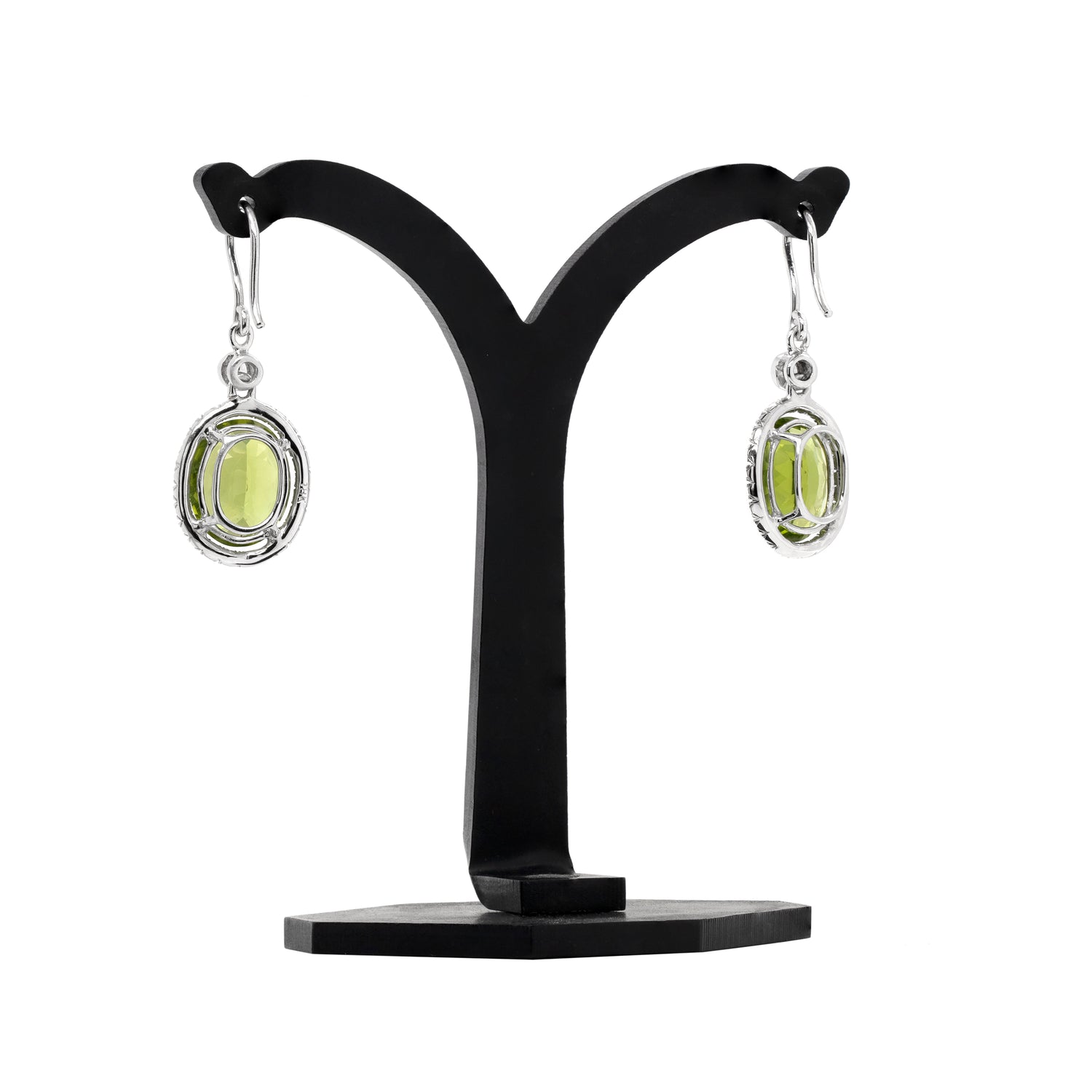 Oval Peridot and Diamond 18 Carat White Gold Drop Earring