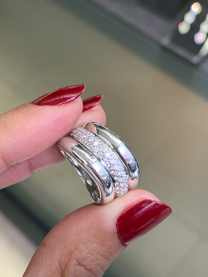 Pavé Diamond 18 Carat White Gold Wide Band Ring
