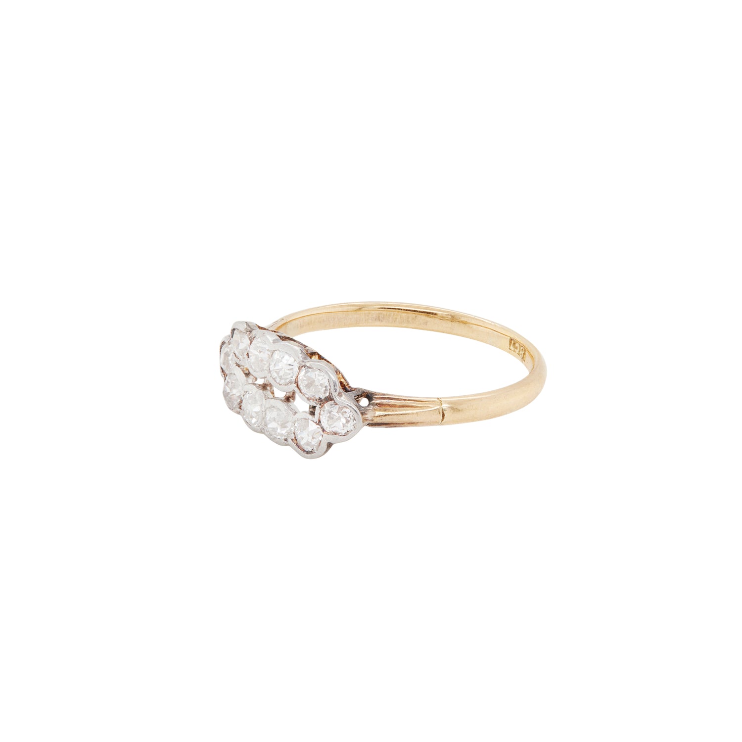 18 Carat Yellow Gold and Old Mine Cut Diamond Cluster Ring, Circa 1950s