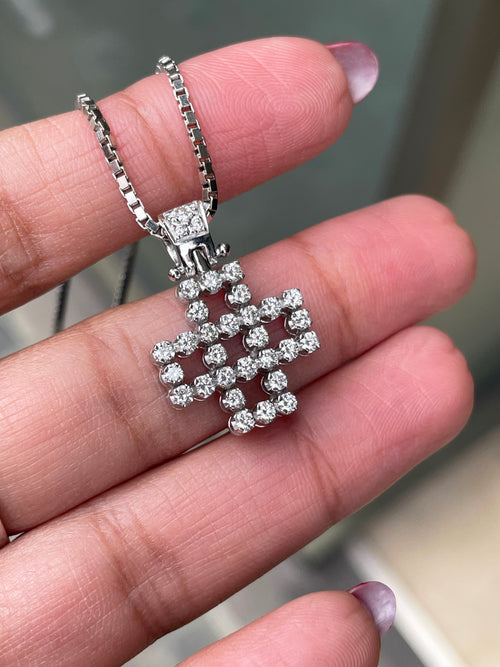 Diamond 18 Carat White Gold Square Openwork Cross Pendant