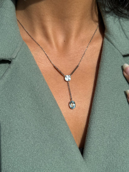 1920's Aquamarine and Palladium Drop Necklace