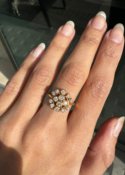 Vintage Diamond and 18 Carat Yellow Gold Abstract Cluster Dress Ring