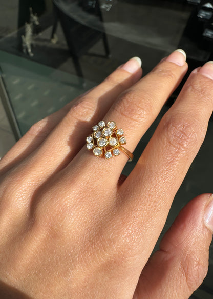 Vintage Diamond and 18 Carat Yellow Gold Abstract Cluster Dress Ring