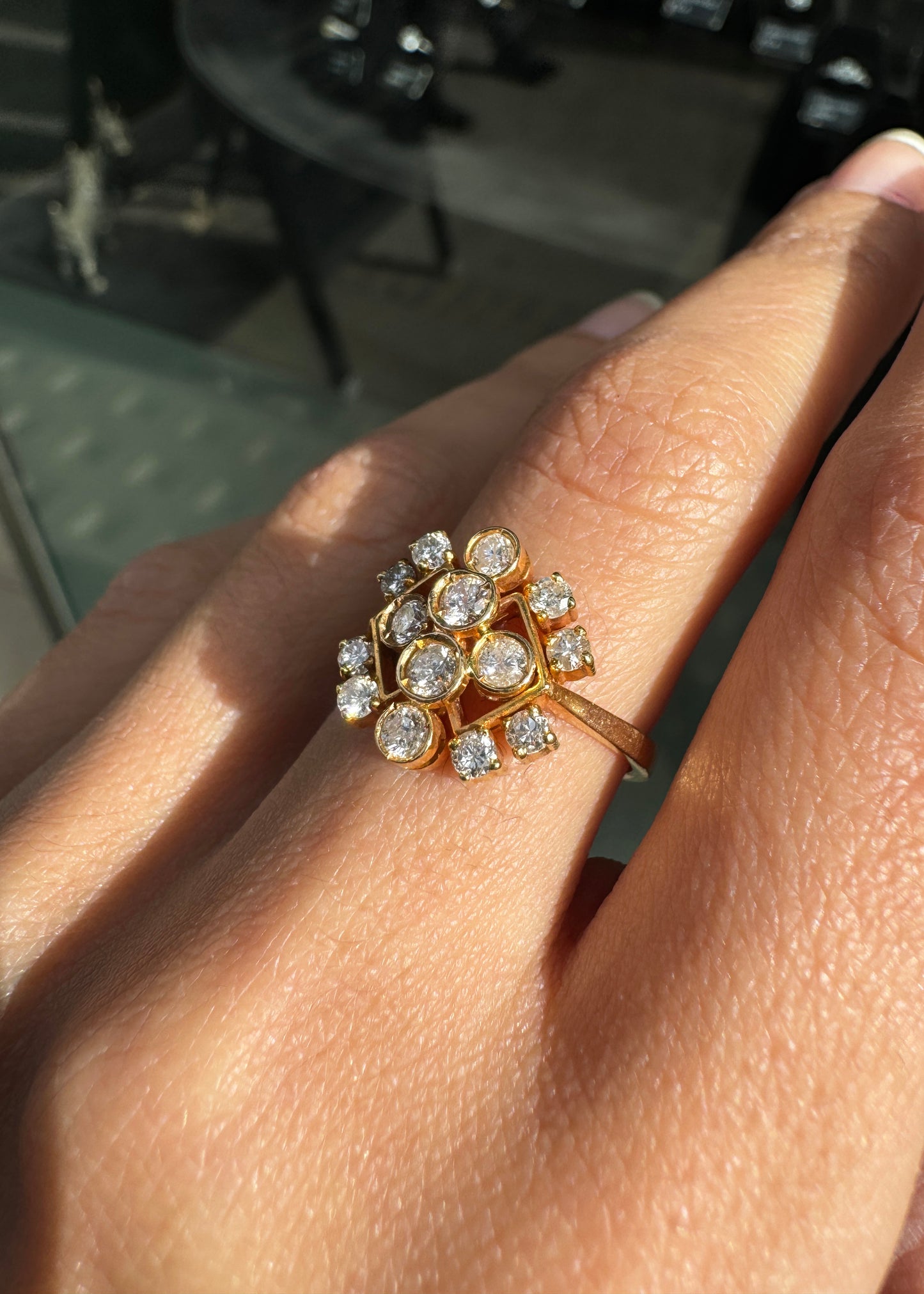 Vintage Diamond and 18 Carat Yellow Gold Abstract Cluster Dress Ring