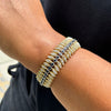 Blue Sapphire & Diamond 18 Carat Yellow and White Gold Leaf Motif Wide Bracelet