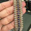 Blue Sapphire & Diamond 18 Carat Yellow and White Gold Leaf Motif Wide Bracelet