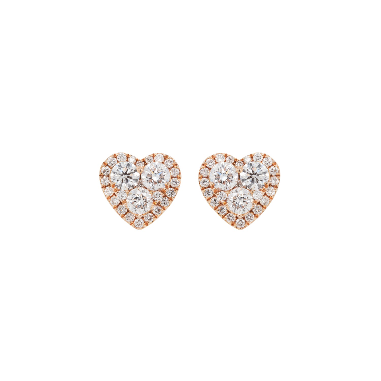 Diamond and 18 Carat Rose Gold Heart Shape Halo Cluster Stud Earring