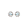 Aquamarine & Diamond Scalloped Halo Cluster Stud Earrings in 18K White Gold