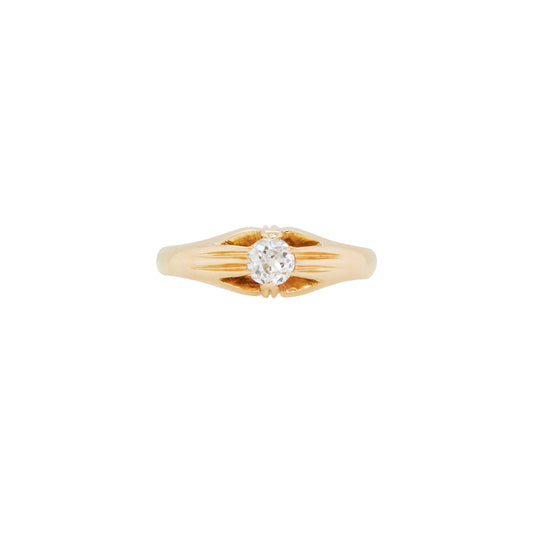 Old Mine Cut Diamond 18 Carat Yellow Gold Solitaire Gents Ring, Chester 1938