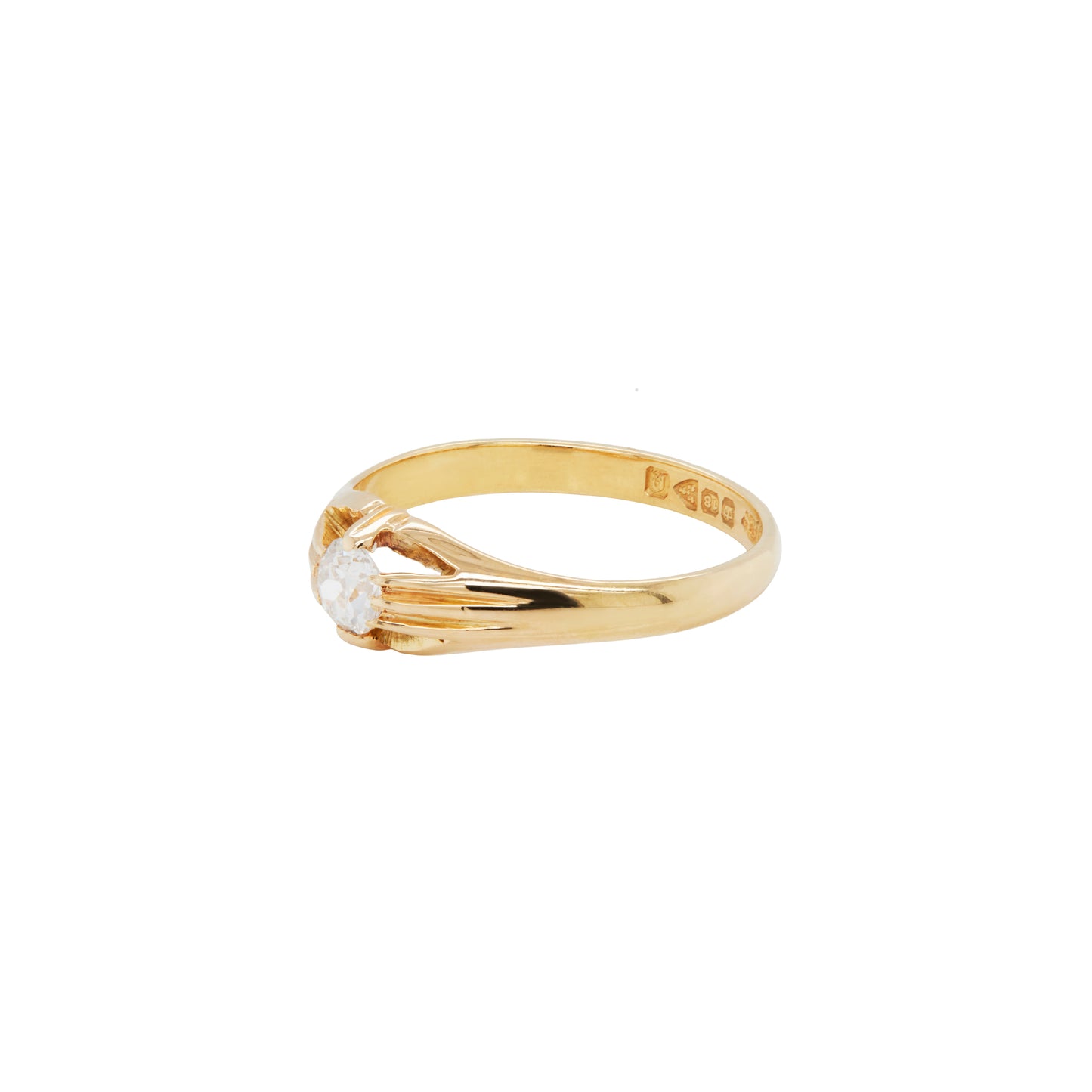 Old Mine Cut Diamond 18 Carat Yellow Gold Solitaire Gents Ring, Chester 1938