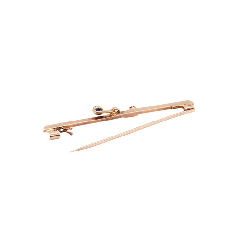 Antique Diamond, Sapphire & Ruby 9 Carat Rose Gold Bar Brooch, c.1910