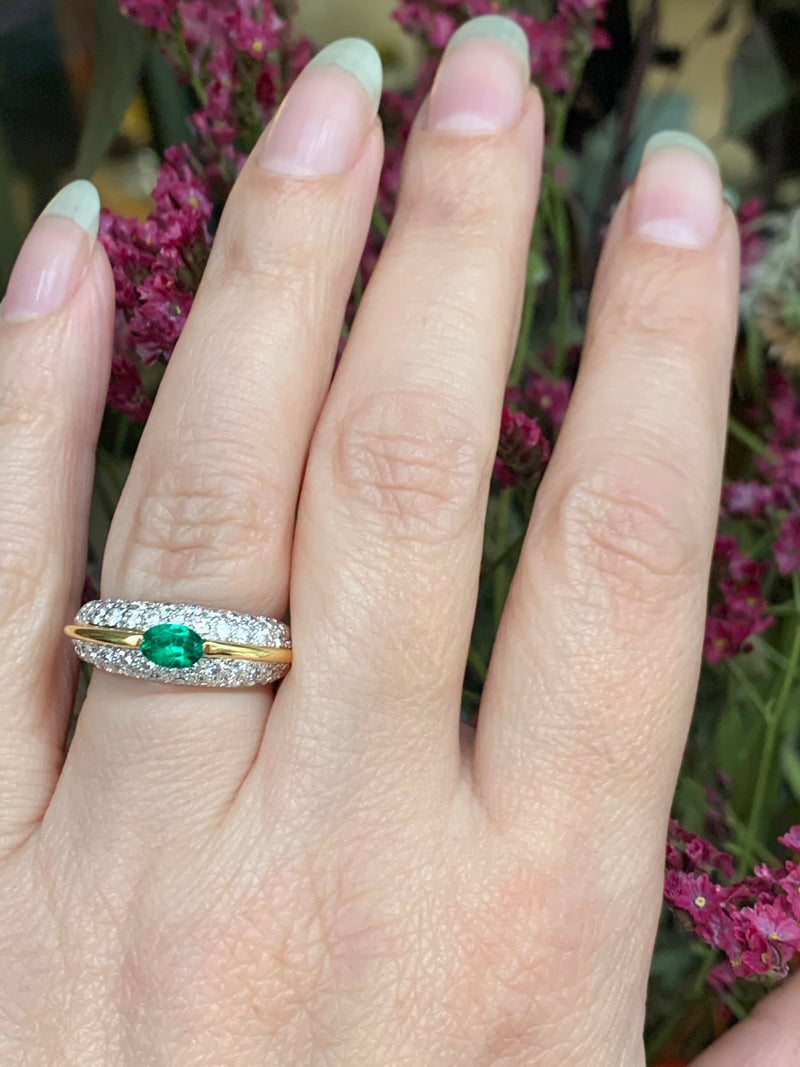 Emerald and Diamond Bombé Cluster 18 Carat Gold Dress Ring