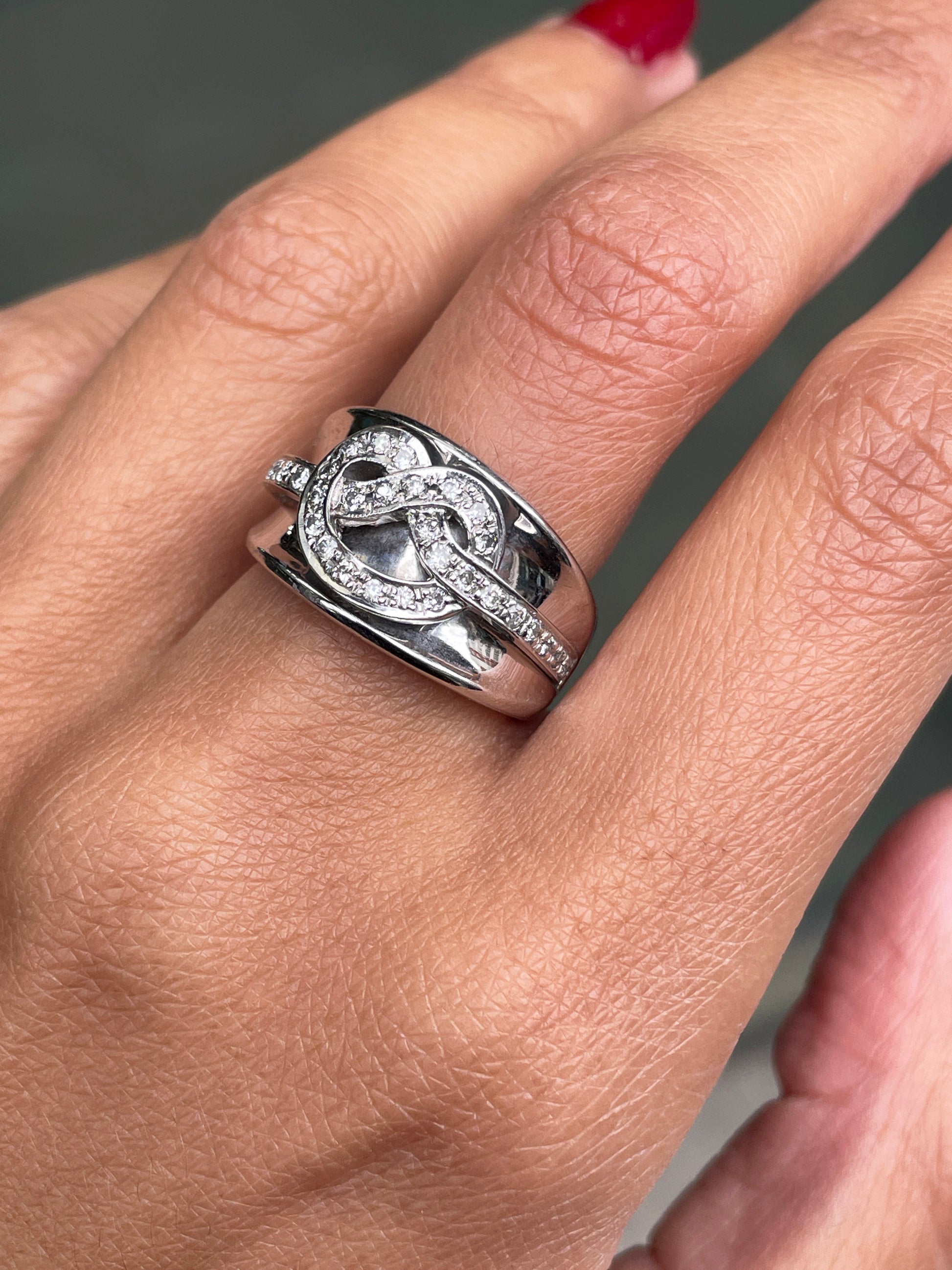 Diamond 18 Carat White Gold Saddle Wide Band Ring - Tobi Gem Setting