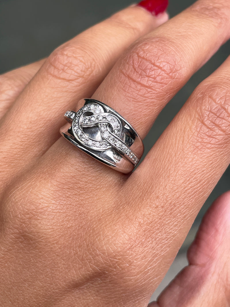 Diamond 18 Carat White Gold Saddle Wide Band Ring