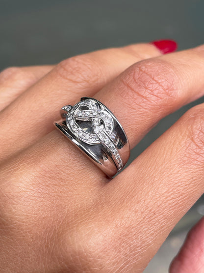 Diamond 18 Carat White Gold Saddle Wide Band Ring - Tobi Gem Setting