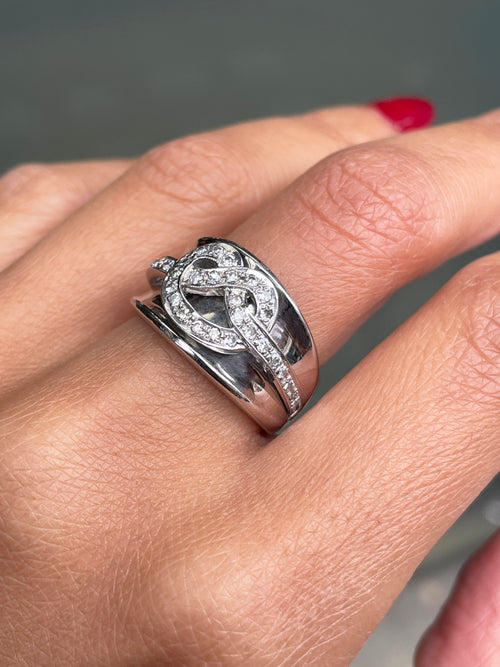 Diamond 18 Carat White Gold Saddle Wide Band Ring