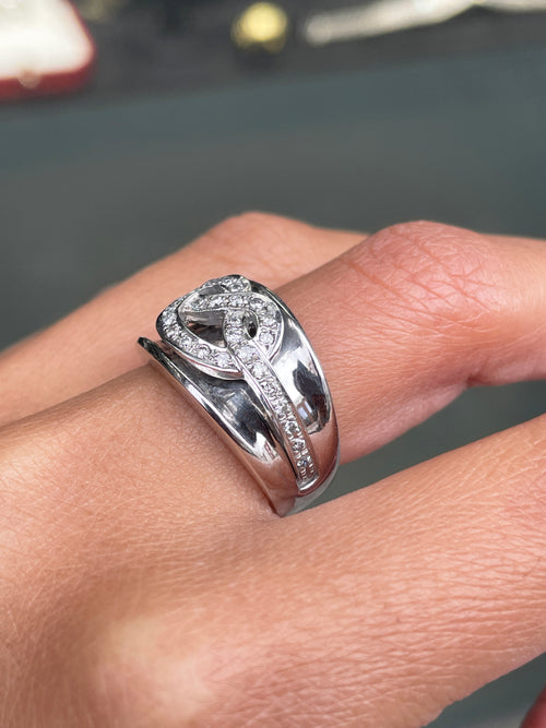 Diamond 18 Carat White Gold Saddle Wide Band Ring