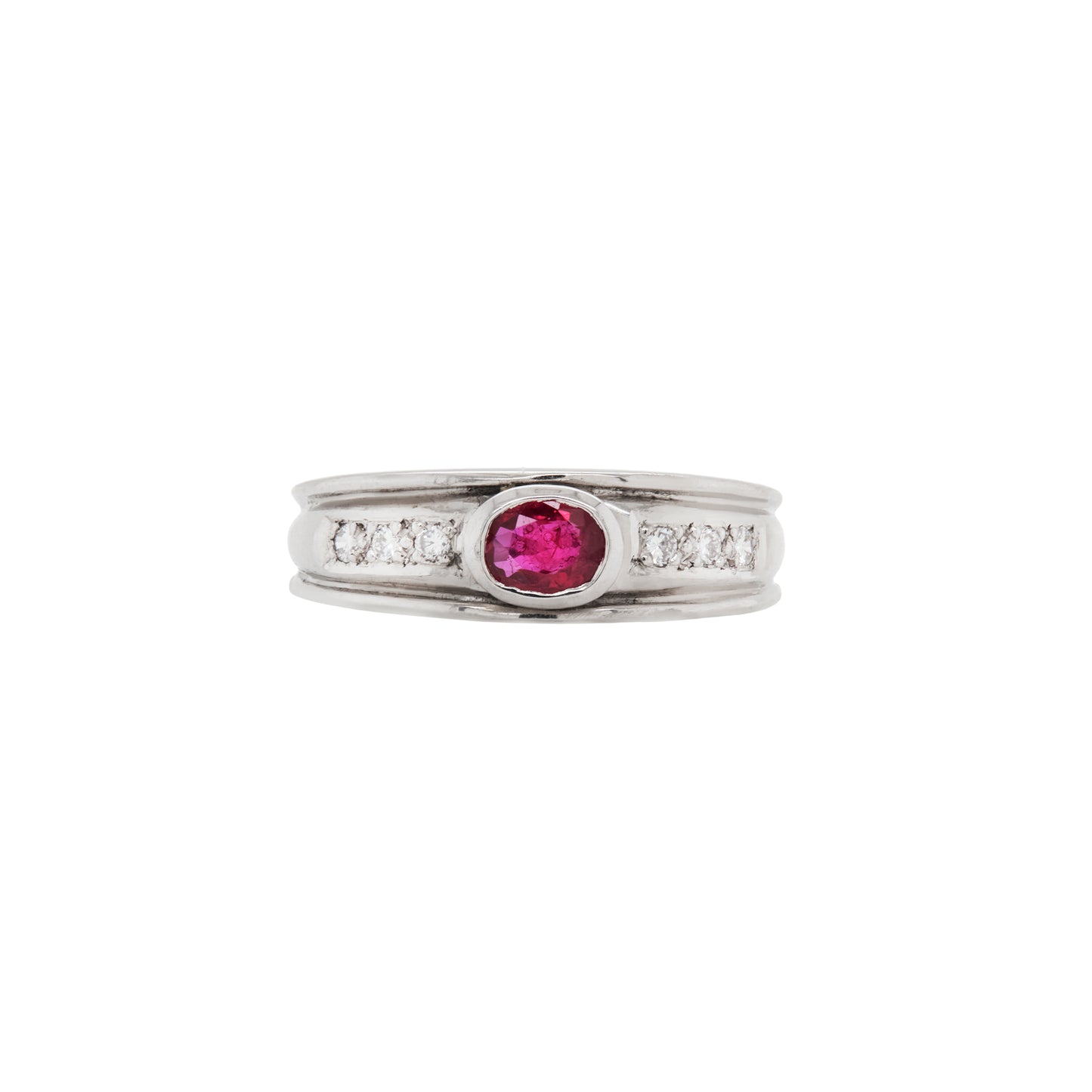 0.35ct Oval Ruby and Diamond 18 Carat White Gold Band Dress Ring