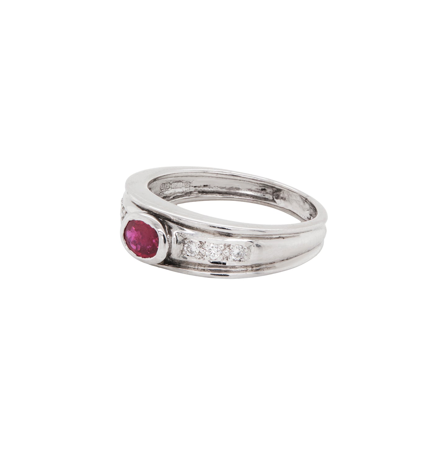 0.35ct Oval Ruby and Diamond 18 Carat White Gold Band Dress Ring