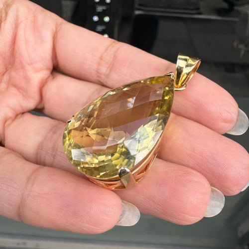 Pear Shaped Chequerboard Cut Scapolite 14 Carat Yellow Gold Pendant