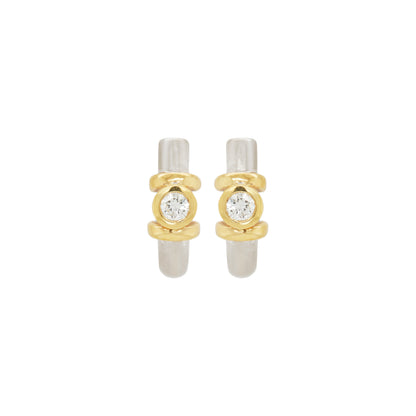 Diamond 18 Carat White and Yellow Gold Half-Hoop Earrings