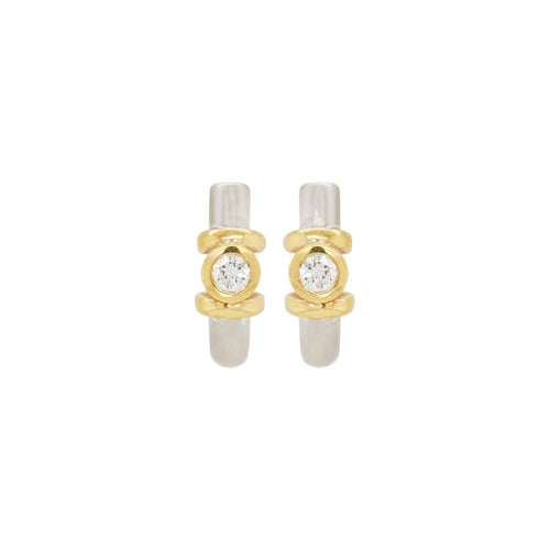 Diamond 18 Carat White and Yellow Gold Half-Hoop Earrings