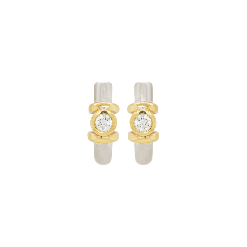 Diamond 18 Carat White and Yellow Gold Half-Hoop Earrings