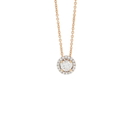 0.41ct E VS1 Diamond 18 Carat Rose and White Gold Halo Cluster Pendant and Chain