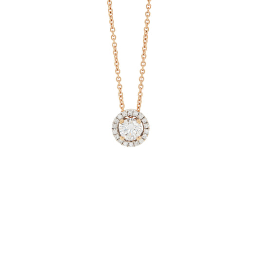 0.41ct E VS1 Diamond 18 Carat Rose and White Gold Halo Cluster Pendant and Chain