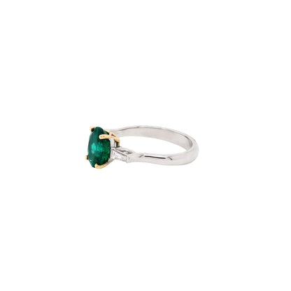 1.77 Carat Oval Emerald and Diamond platinum and 18 Carat Gold Engagement Ring