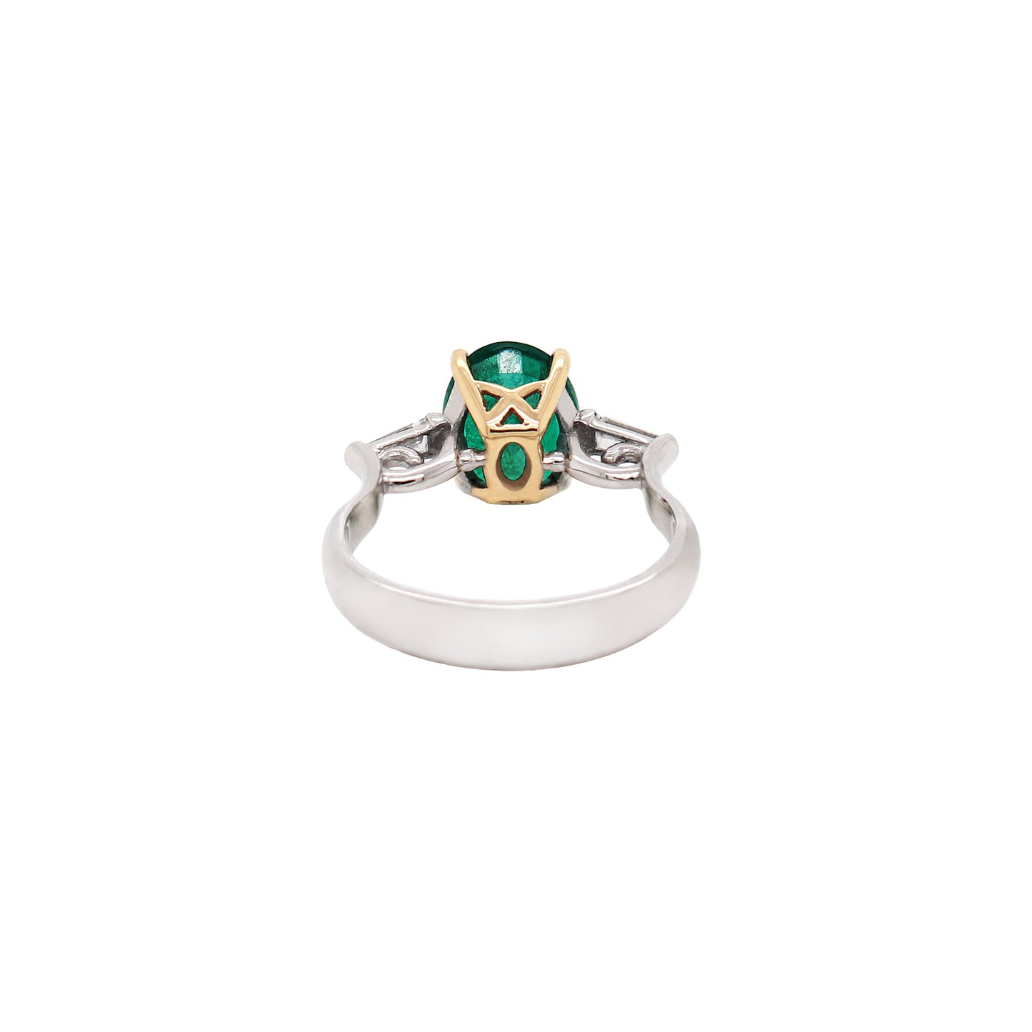1.77 Carat Oval Emerald and Diamond platinum and 18 Carat Gold Engagement Ring