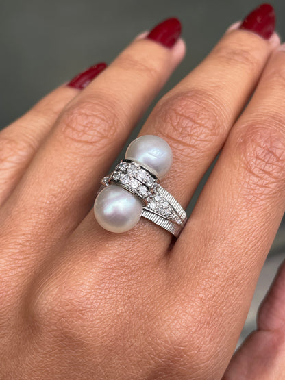 Vintage Pearl and Diamond 18ct White Gold Dress Ring