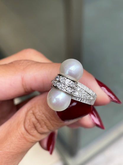 Vintage Pearl and Diamond 18ct White Gold Dress Ring