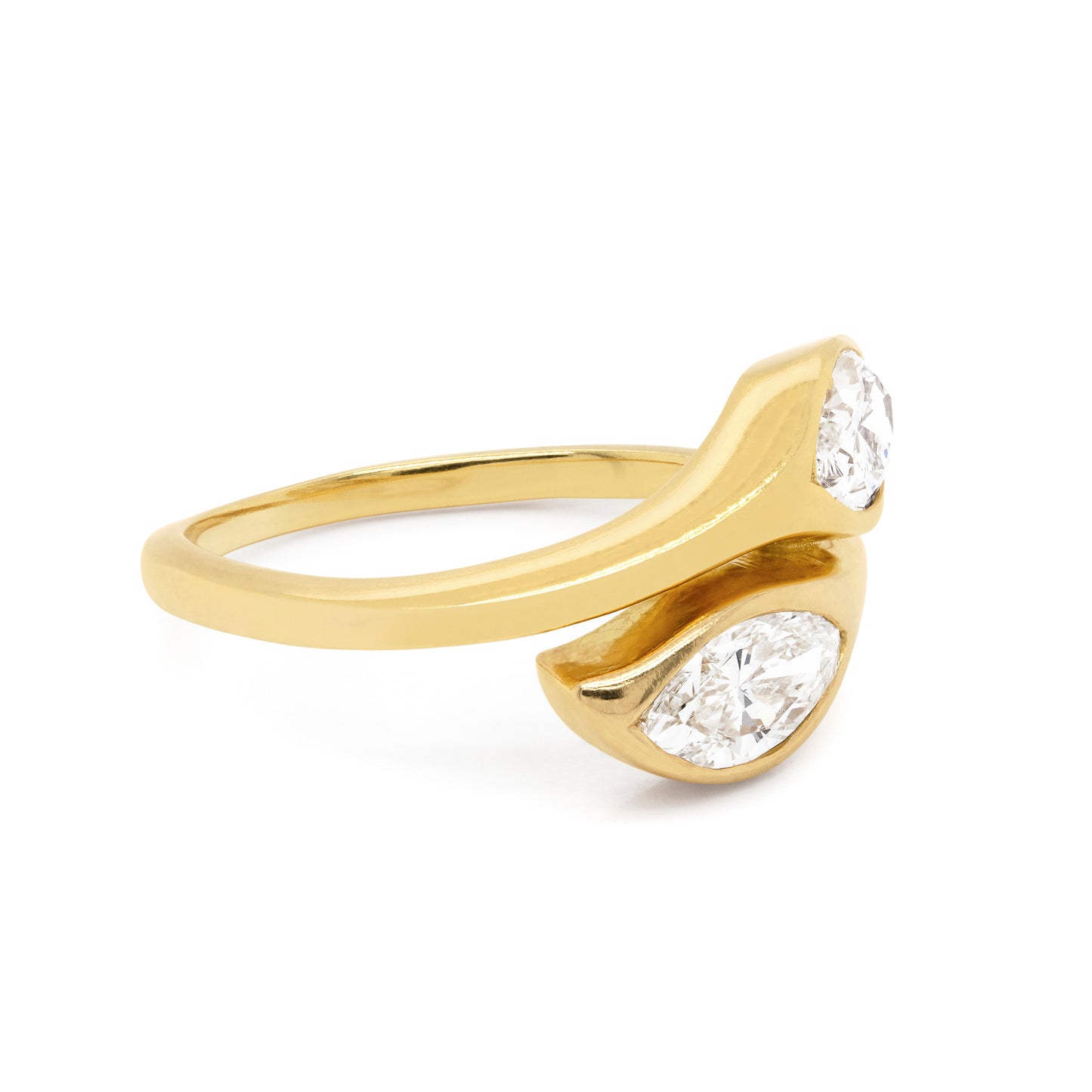 Marquise Diamond Two-Stone Twist 18 Carat Yellow Gold Ring