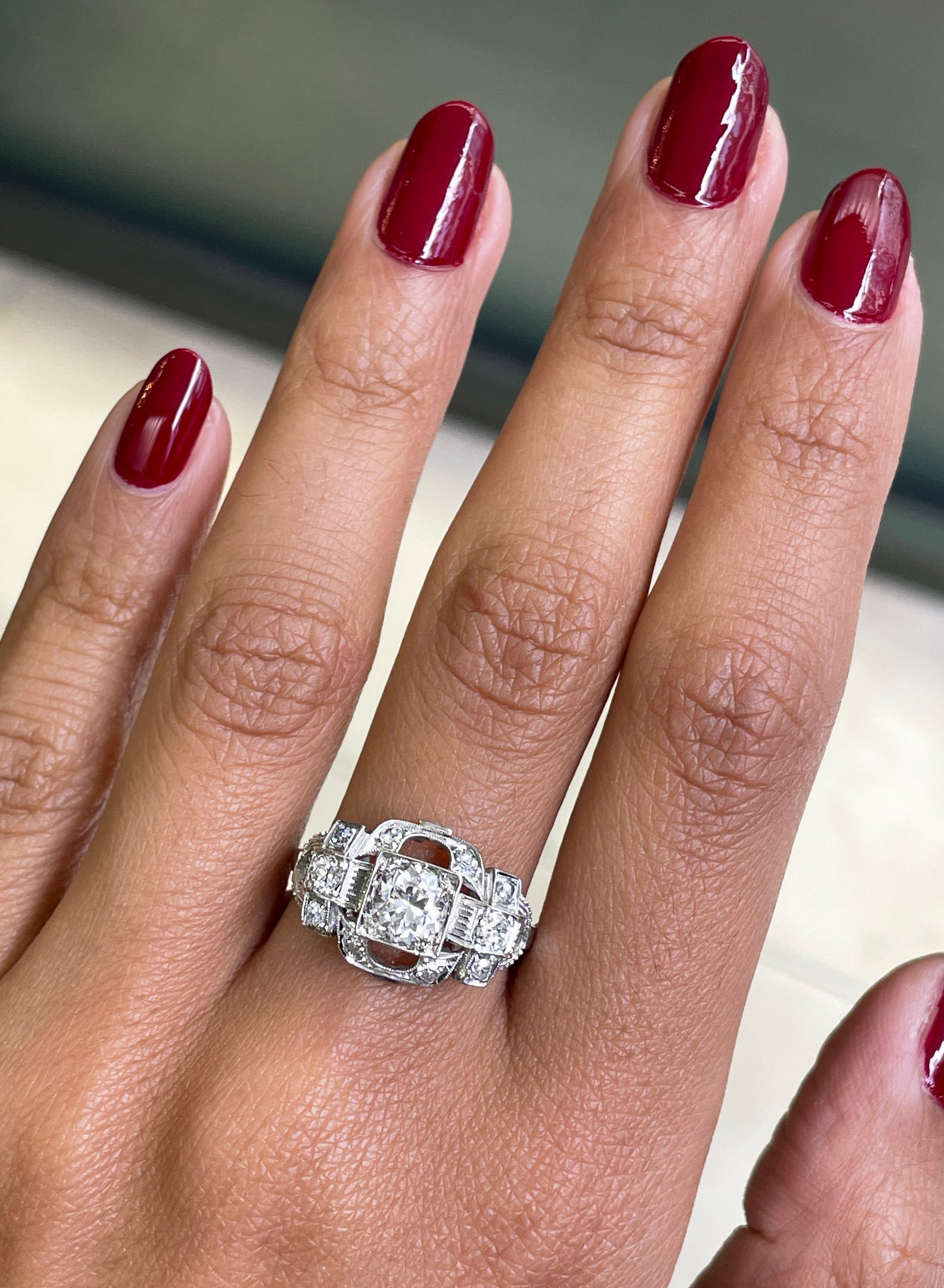 0.80 Carat Old Cut Diamond Art Deco Platinum Engagement Ring, Circa 1930s