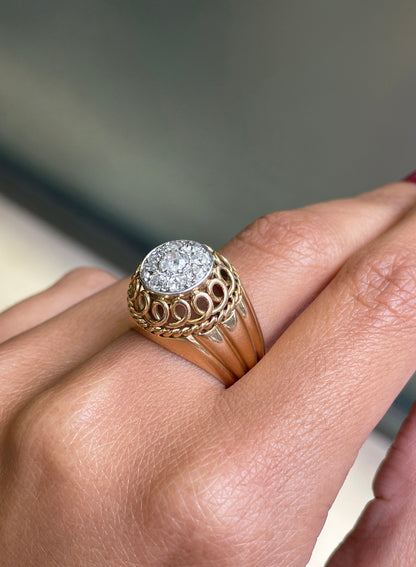 Vintage 18 Carat Gold Old Cut Diamond Round Cluster Dome Ring, Circa 1940s